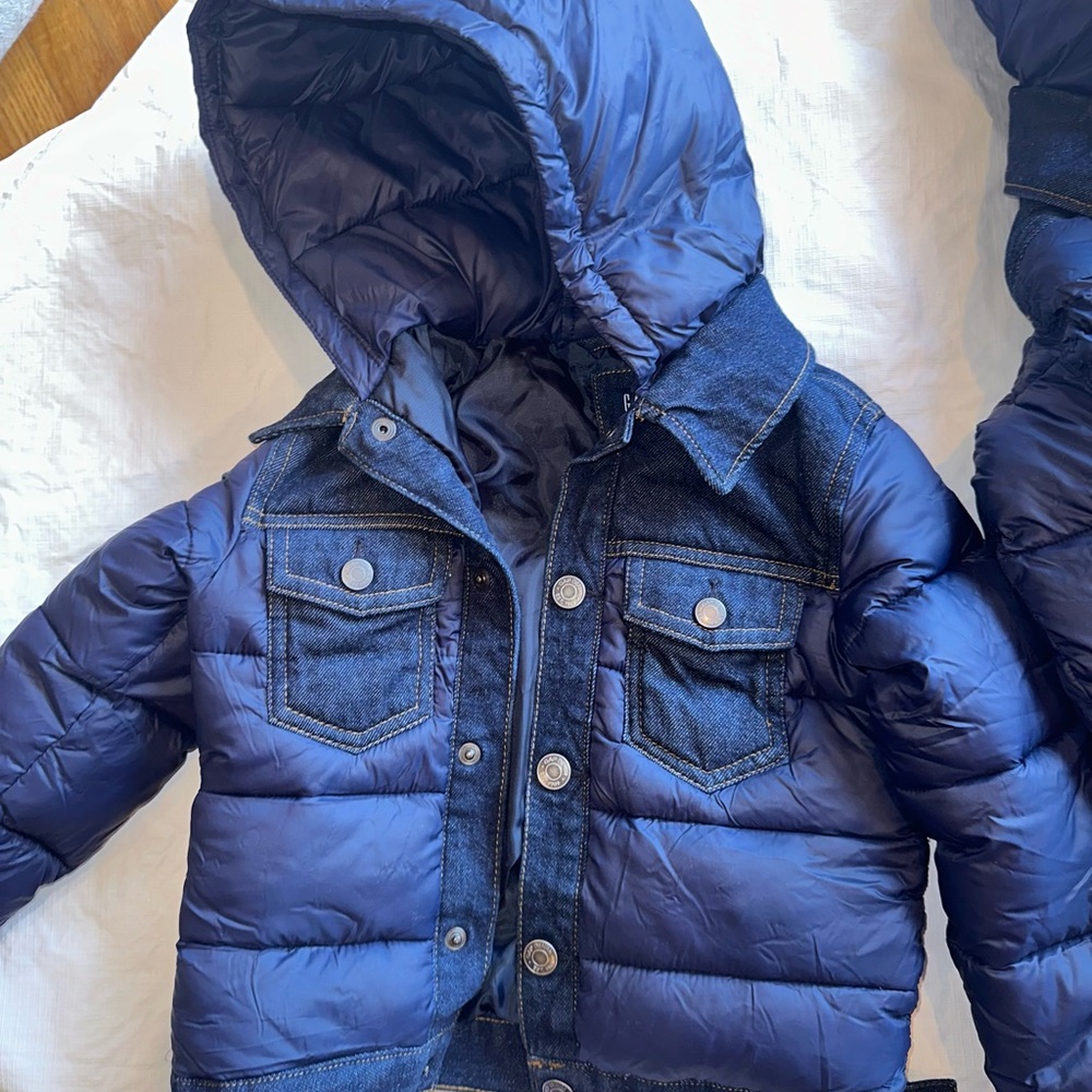 GAP Navy Puffer Jacket with Denim Accents